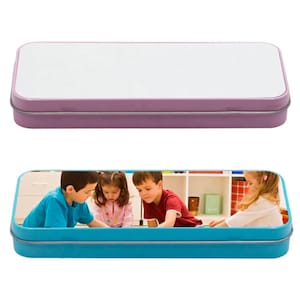 Sublimationsfedermäppchen Rohlinge, Federmäppchen mit individuellem Logo, Metall kundenspezifische Federmäppchen, rosa blaue Federmäppchen