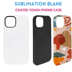 Op de afbeelding: Een sublimatielage, gecoate, robuuste telefoonhoes. De hoes is wit, zwart en heeft een kleurrijk abstract ontwerp.