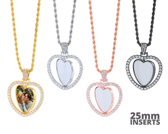Rotating Heart Necklaces Sublimation Blank | 2 Side printable Pendant | 25mm Heart Shape Sub Insert | Sublimation Jewelry Blank #102019
