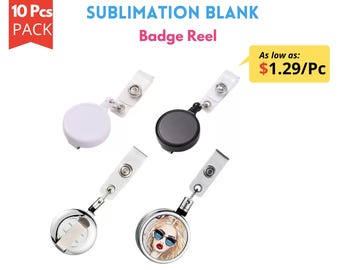 10pcs Pack Sublimation Stainless Stee Plastic Badge Reel with Back Clip | Blank ID Card Retractable Bage Reel