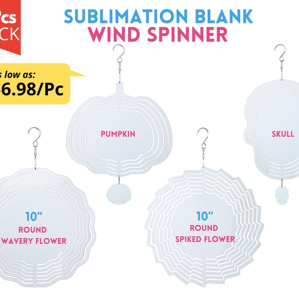 5x Sublimation Wind Spinner | Sublimation Blanks Wind Spinners | Double Sided Spinner Blanks in 4 Shapes Round Flower, Pumpkin, Skull shapes