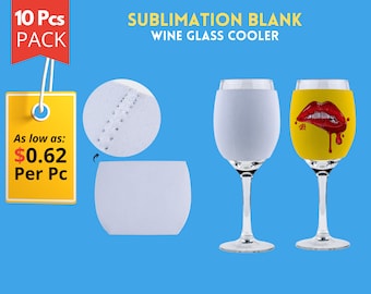 Confezione da 10 pezzi di refrigeratori per calici da vino con stampa a sublimazione, isolanti per calici da vino vuoti con stampa a sublimazione, refrigeratori per calici da vino vuoti, isolanti per calici da vino con stampa a sublimazione