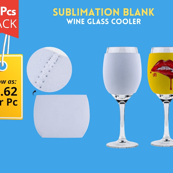 10x Pack of Sublimation Wine Glass cooler, Sublimation Blank Wine Glass insulator, Wine cup cooler blanks, Sublimate Wine cup insulators