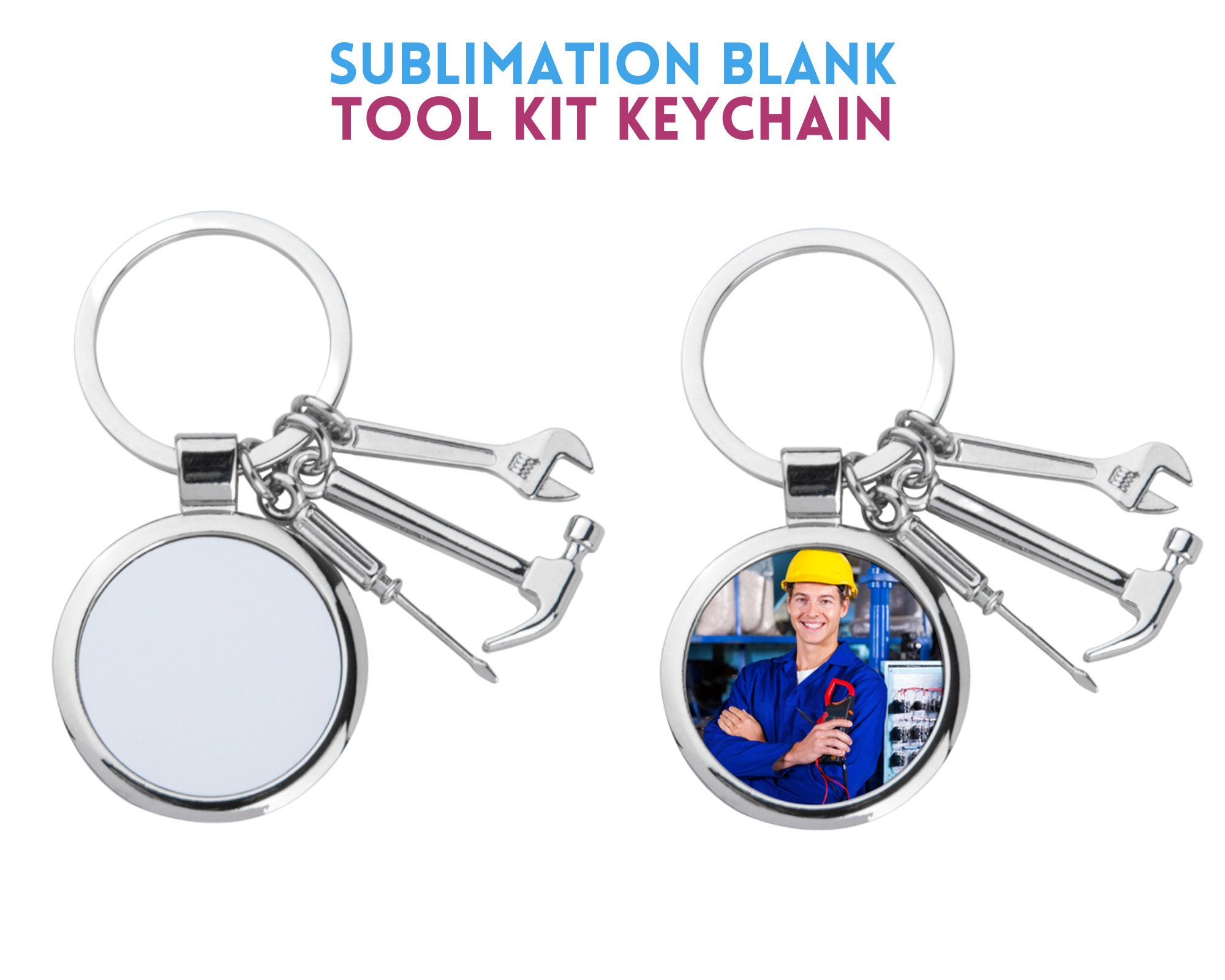 ColorSub Sublimation Key Chain Blank | Sublimation Key Holder | Toolkit Keychain Design with Spanner, Hammer, Screw Driver | One Side Printable