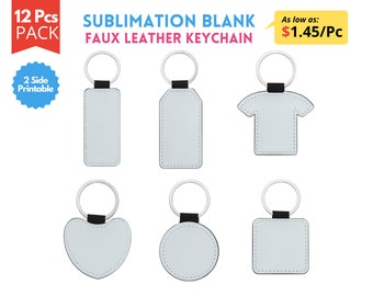 12x Sublimation Keychain Blanks | 2 Side Printable Faux Leather available in 6 shapes | Sublimation faux leather keychain