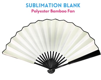 Sublimation Folding Hand Fan (Not Clacking Fan) | ideal for custom Printing with Bamboo frame and Poly Sub material | All Black Handle