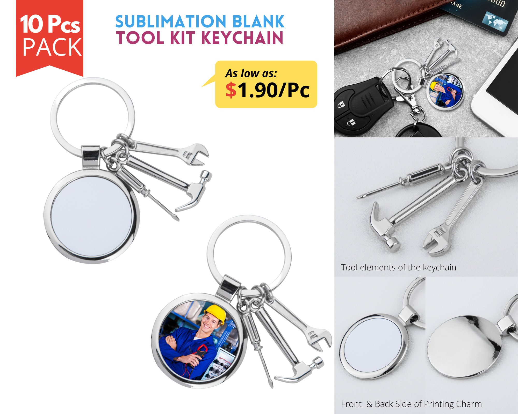 10 Pack Sublimation Keychain Blanks Metal Keychain Blanks 