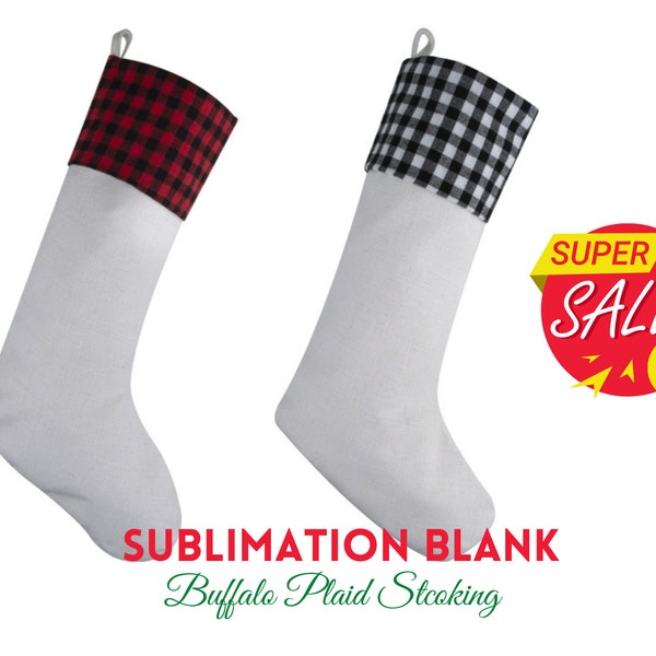 Christmas Stockings Sublimation Blanks with poly linen and buffalo plaid fabric | Sublimation Christmas Stockings | Can print on both sides.