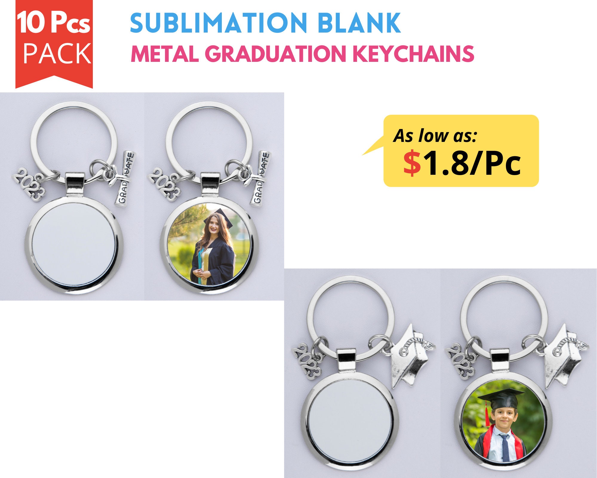 Sublimation Blank Graduation Cap Keychain (30 Piece) for Printing