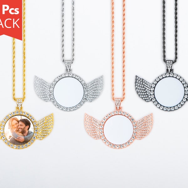 12Pc Pack_ Angel Wings Necklace Sublimation Blank | Angel Wings 1 side printable 30mm Sub inserts | With 3mm Thick & 24 Inch long Rope Chain