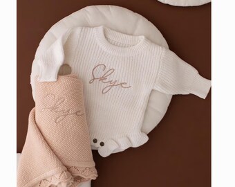 Custom Embroidered Knitted Baby Onesie with Name