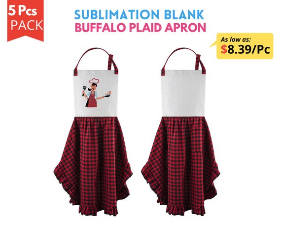 5x Sublimation Polyester Apron Blanks | Adult Sublimation Plaid Apron | Buffalo Adult Apron | Custom Blank Aprons | Cooking Apron