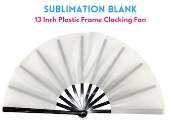13 inch Large Sublimation Clacking Fan with Plastic Frame | DIY Printing Plastic Ribs Polyester Hand Fan | Custom Large Color Clacking Fan