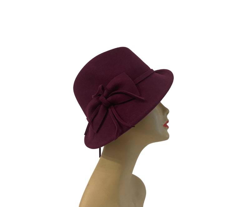 1940s Hats History, Hat Styles for Women     Women Wool Felt Trilby Cloche Hat Elegant Asymmetrical Upturn Brim Vintage style 1950’s inspired 100% Wool Felt Short Brim Tilt Trilby Hat  AT vintagedancer.com