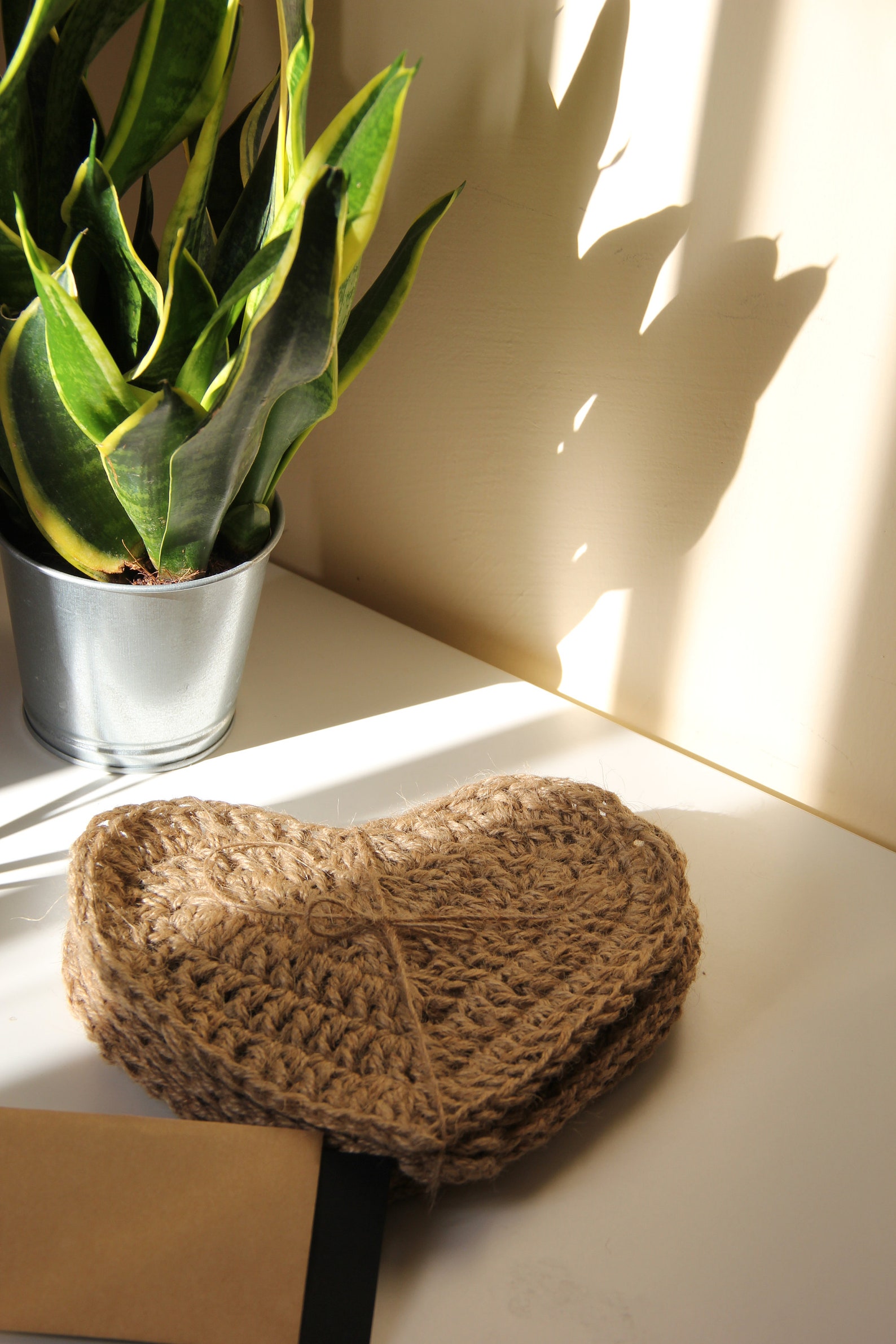 HEART Jute Coasters Set of 4 Natural Coasters Coffee Etsy