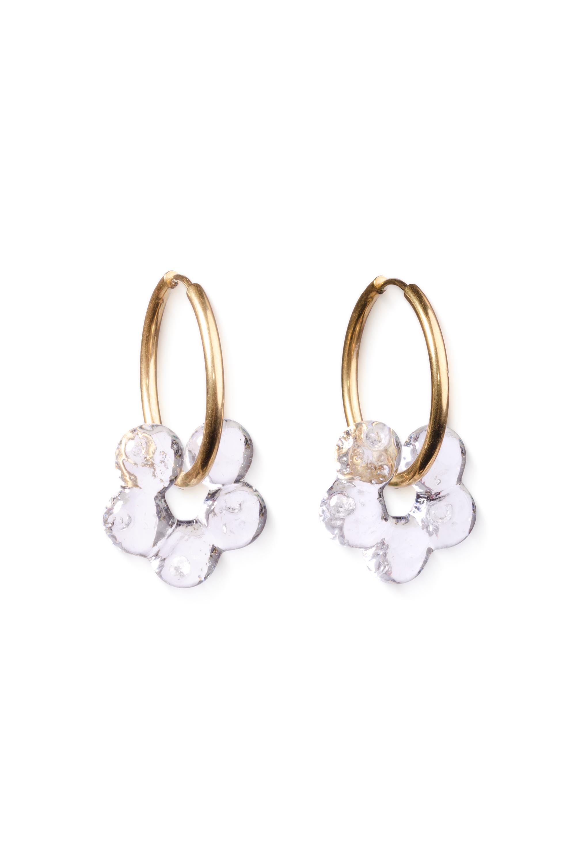 Pendientes de flores de vidrio transparente, vidrio reciclado de botellas de vino, hechos a mano inspirados en la naturaleza, sostenibles