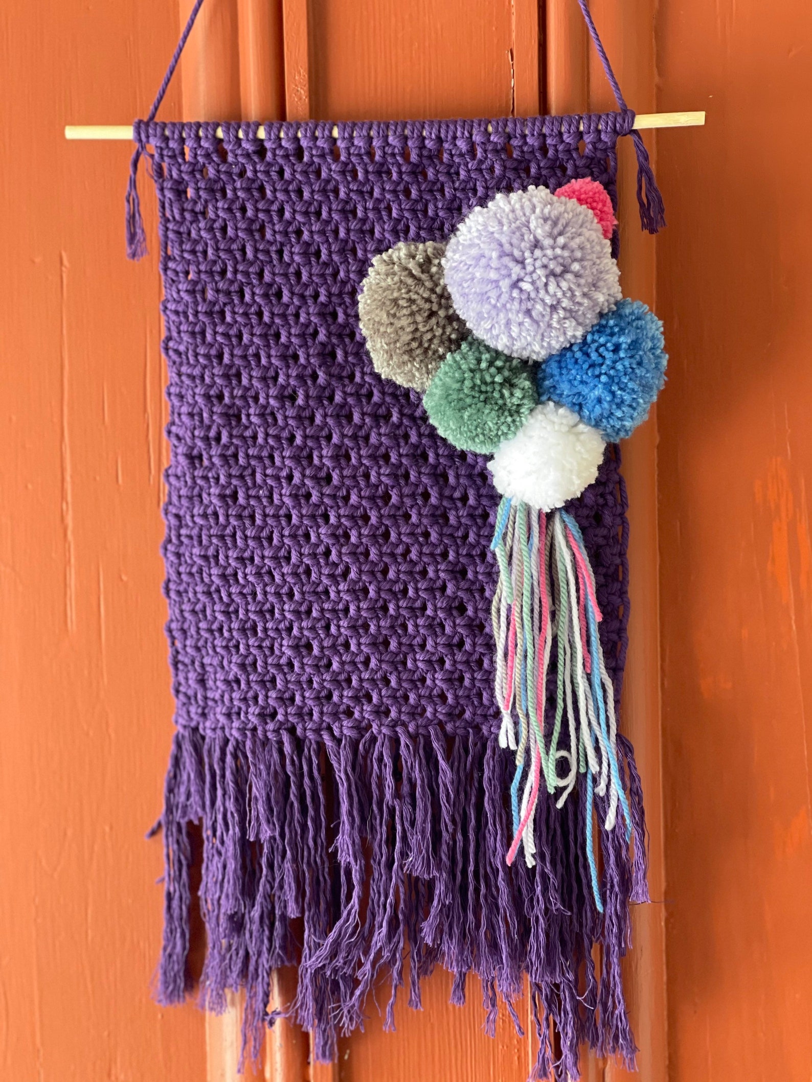 Macrame with Pom Poms wall hanging Etsy