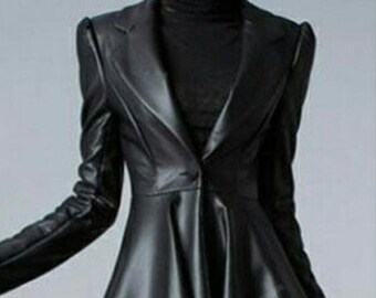 Women Leather Frock, Short Length Leather Jacket, Genuine Leather Women Jacket, Black Leather Jacket, Double side frock,WSF-044 BLK