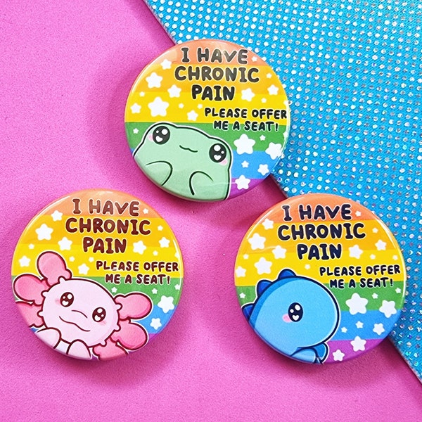 Chronic Pain Disability Badge | Rainbow | Frog | Dinosaur | Axolotl | Gift | Communication tool |