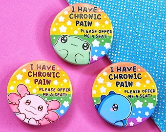 Chronic Pain Disability Badge | Rainbow | Frog | Dinosaur | Axolotl | Gift | Communication tool |