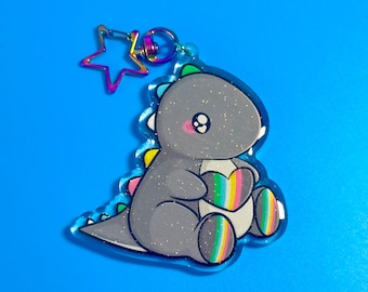 Disability Pride Flag Dinosaur Glitter Keychain