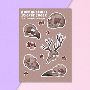 A6 animal skull sticker sheet | gothic | gift set | halloween | nature | woodland | botanical
