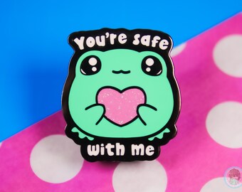 Pin de rana esmaltada "Estás a salvo conmigo"