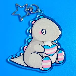 Trans Pride Dinosaur Glitter Keychain