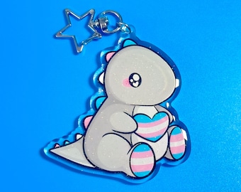 Trans Pride Dinosaur Glitter Keychain