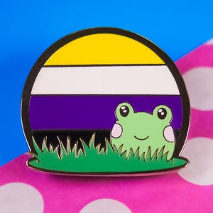 Nonbinary Pride Frog, Hard Enamel Gold Plated Pin