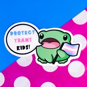 Sticker grenouille Protect Trans Kids, Sticker fierté