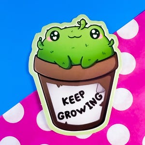 Sticker grenouille cactus continuer à grandir, cadeau, positif, mignon, handicapé, kawaii