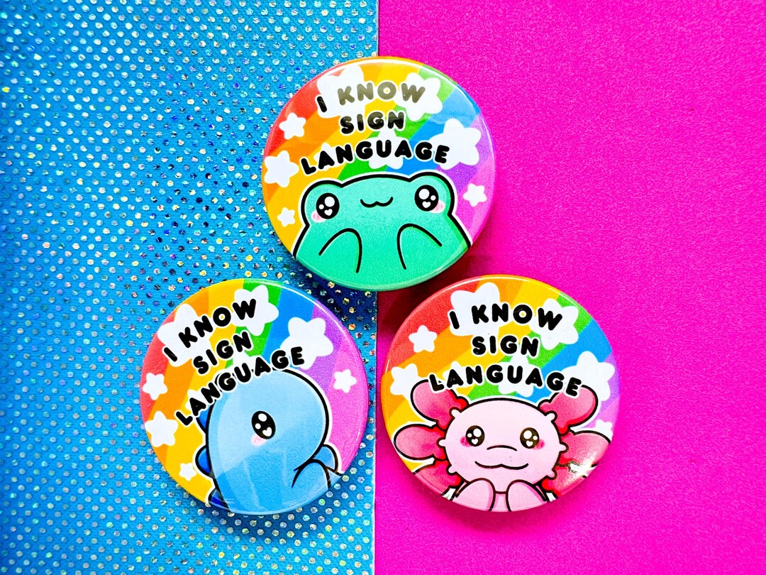 I Know Sign Language Pin Button Badge Communication Tool Rainbow Frog ...
