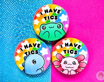 Tics Pin Button Badge, Ferramenta de comunicação, Arco-íris, Sapo, Dinossauro, Axolotl