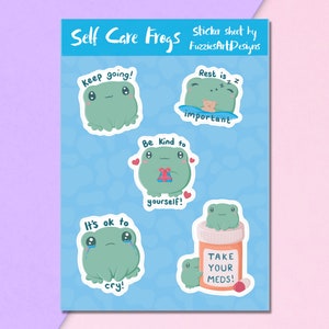 Self Care Frogs Sticker Sheets | Emotions | Childrens | Gift | Cute | Kawaii | chronic illness | Bujo | mental health