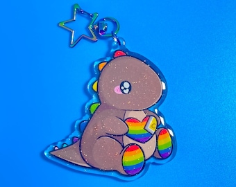 Inclusive Pride Dinosaur Glitter Keychain