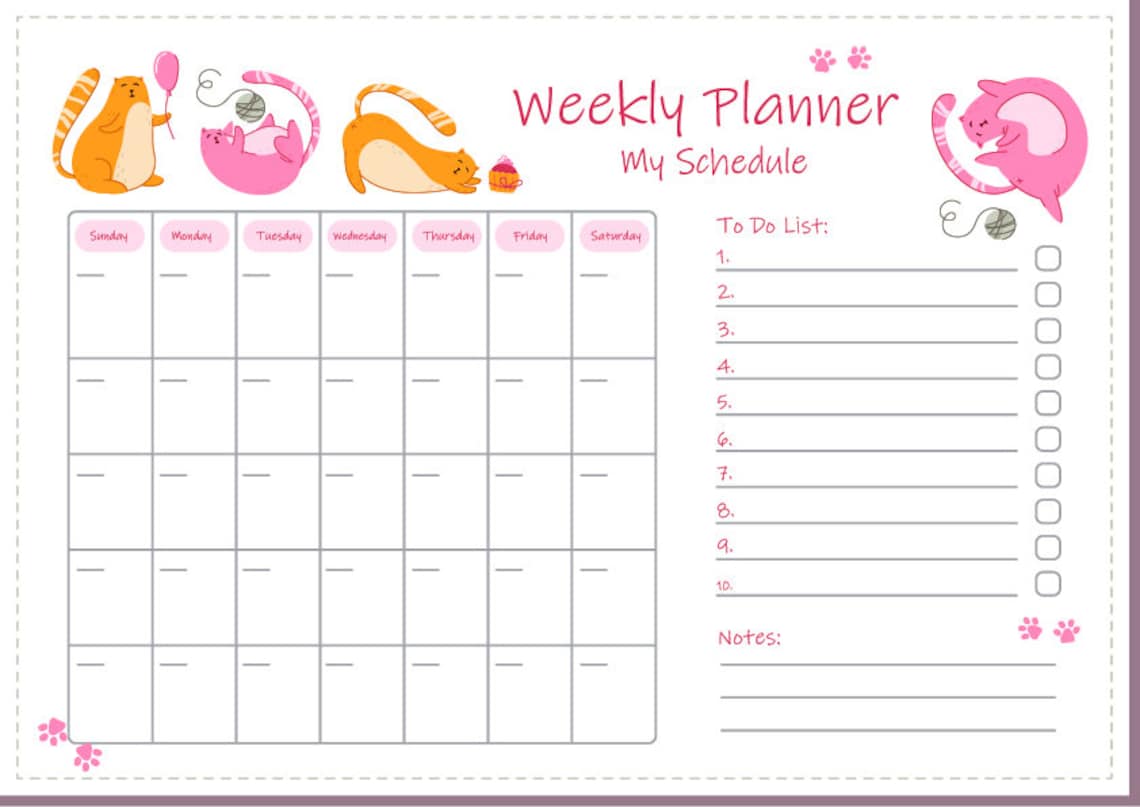 Weekly cats planner Cat lovers Etsy Weekly cats planner Cat lovers Etsy