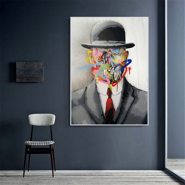 Graffiti Artwork of MAGRITTE Famous Canvas Paintings Abstract Pop Street Art Posters and Prints Pictures for Modern Home Decor