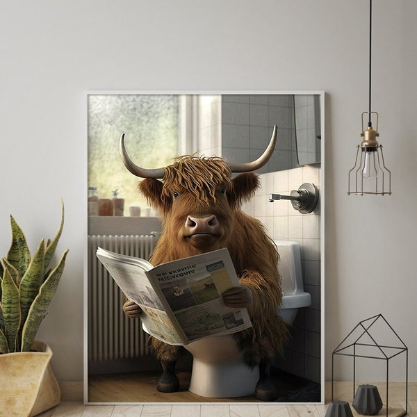 Highland Cow wall Funny Animal Decor Modern Art Photo For Home Decor Toilet Decorative Poster For Toilet Bathroom Canvas Prints