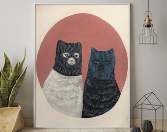 Cat with Mask Canvas Prints Painting Posters Thief Cat Animal Modern Nordic Wall Pictures Art for Kids Room Bedroom Home Decor