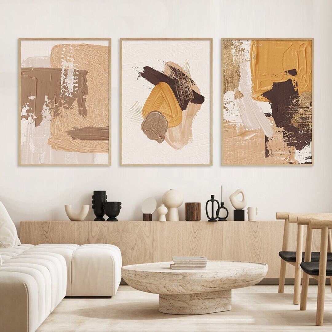Abstract Brown Brush Texture Wall Art Posters Modern Canvas Painting ...