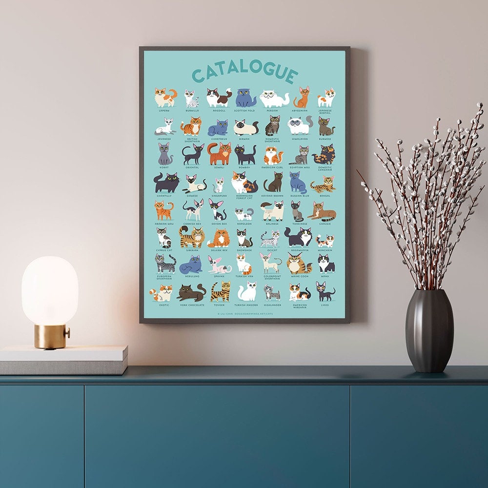 Cartoon Cute Cat Modern CATALOGUE Cats Poster Canvas Painting Wall