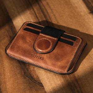 Full Grain Leather Wallet for Men, Tan Personalized Card Holder with ID Window