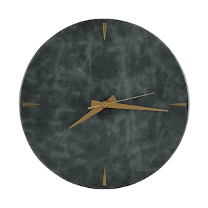 Green Leather Wall Clock | Quiet Movement & Brass Number Details