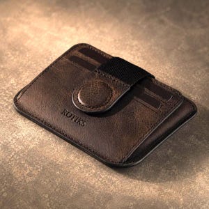 Full Grain Leather Wallet for Men, Brown Personalized Card Holder with ID Window
