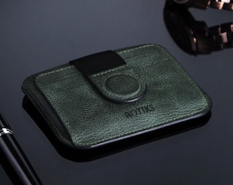 Custom Leather Card Wallet – Magnetic Pop-Up Design, Elegant Gift for Him