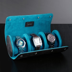 Leather 3-Slot Watch Roll: Goatskin Lined Travel Case