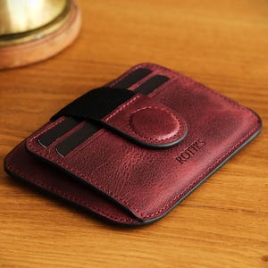 Luxury Leather Wallet for Men, Burgundy Full Grain Card Holder with ID Window