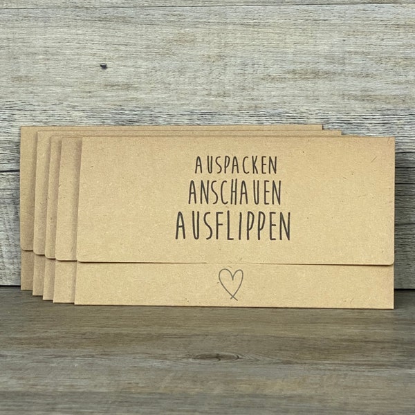 Gutscheinverpackung Auspacken, Anschauen Ausflippen, 5 Stück