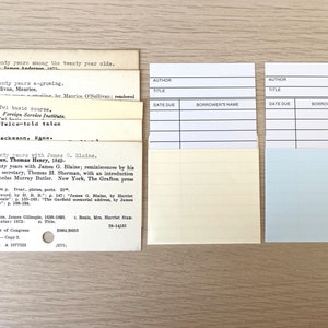 5 Vintage Zettel Katalog + 2 Bibliothekskarte mit Tasche